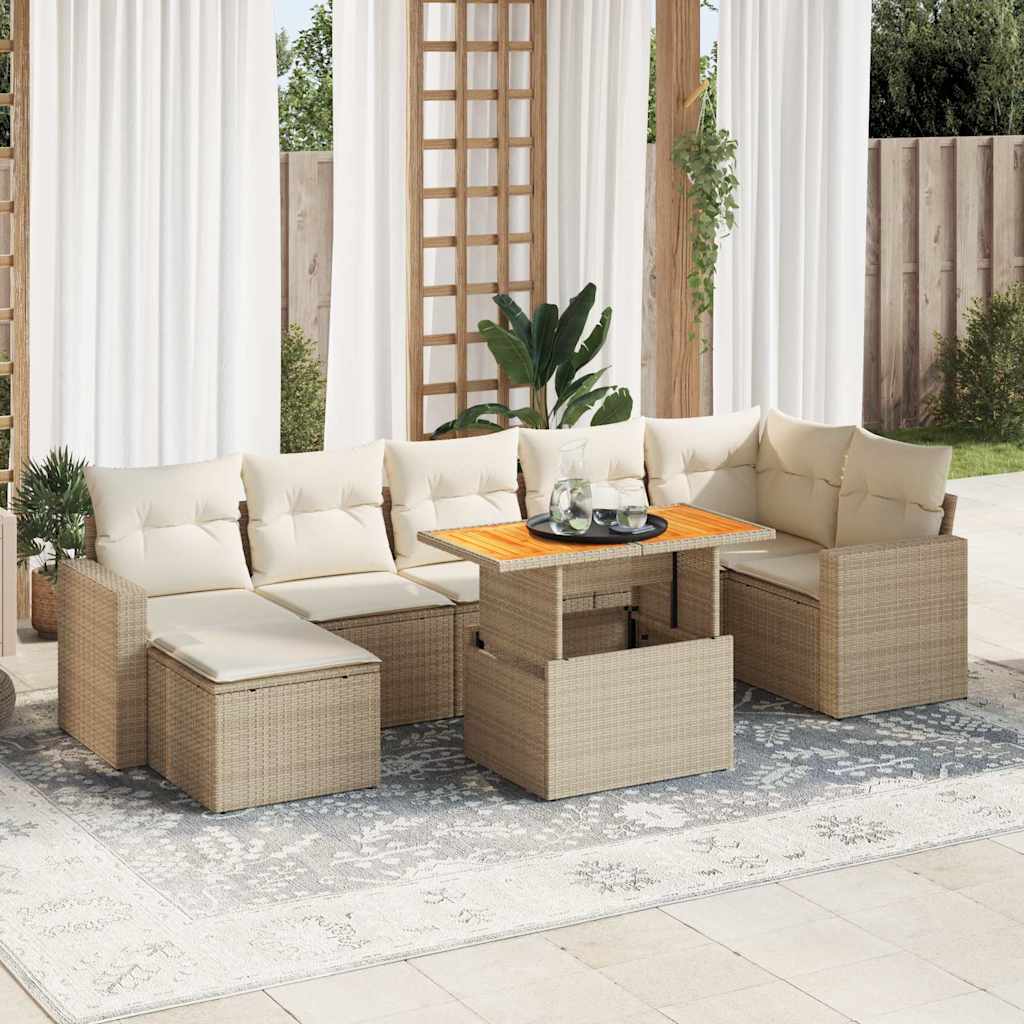 8-Tlg. Garten-Sofagarnitur Mit Kissen Beige Poly Rattan