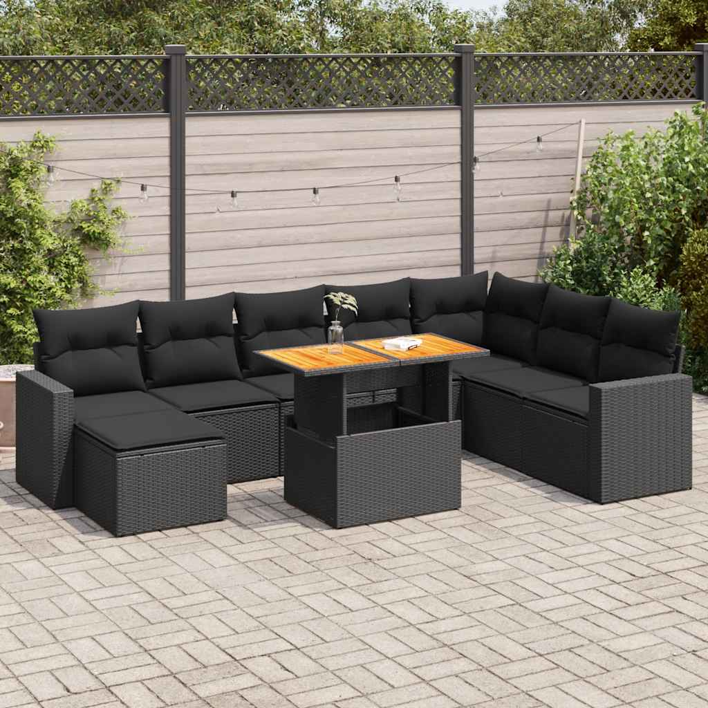 9-Tlg. Garten-Sofagarnitur Mit Kissen Beige Poly Rattan