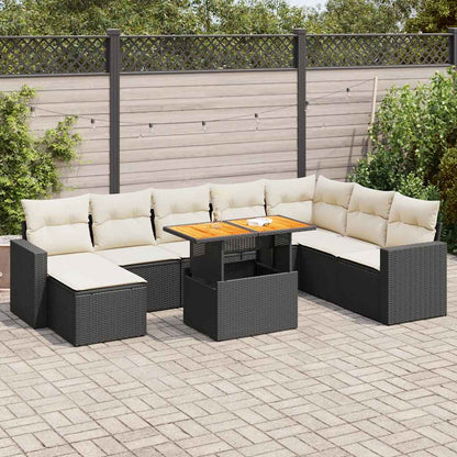 9-Tlg. Garten-Sofagarnitur Mit Kissen Beige Poly Rattan