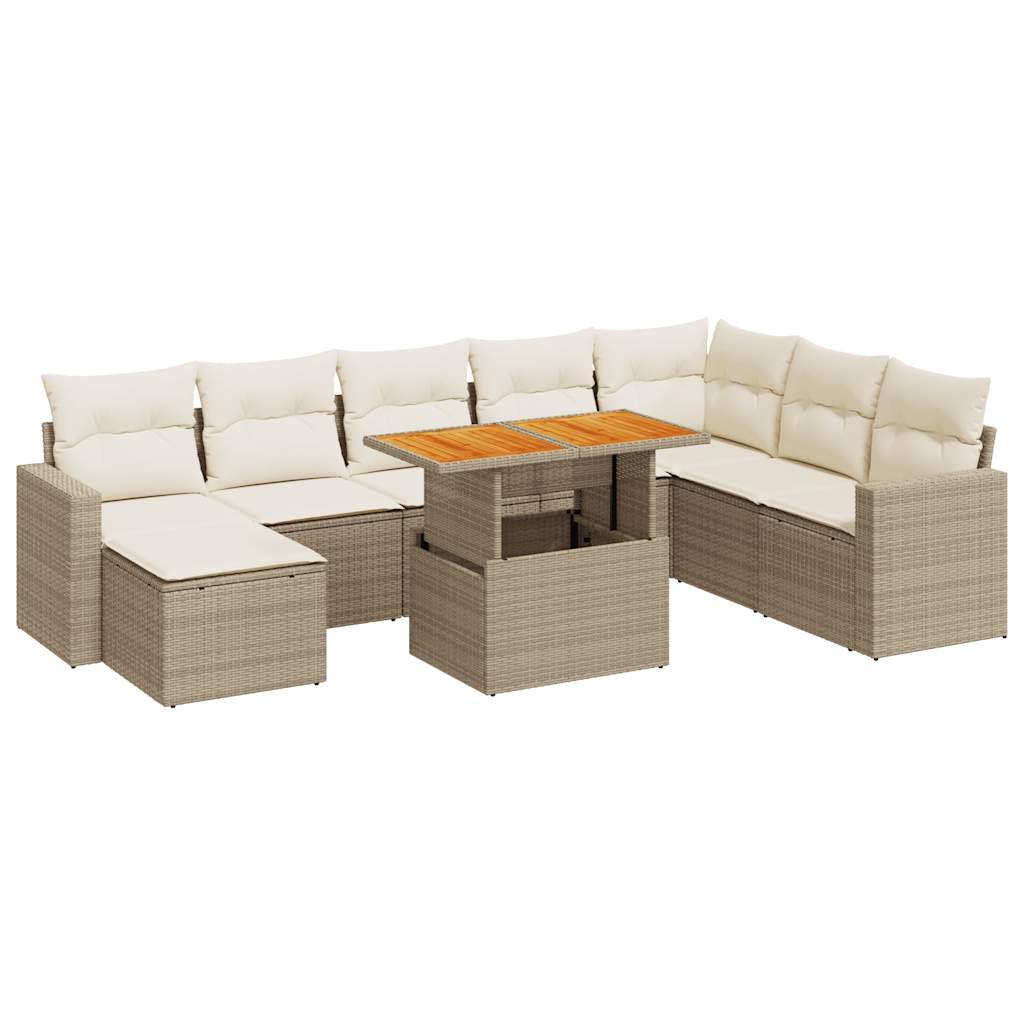 9-Tlg. Garten-Sofagarnitur Mit Kissen Beige Poly Rattan