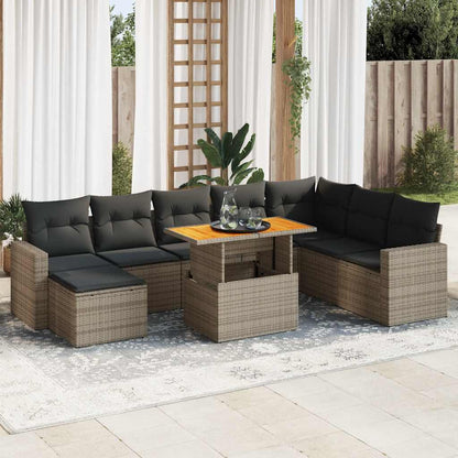 9-Tlg. Garten-Sofagarnitur Mit Kissen Beige Poly Rattan