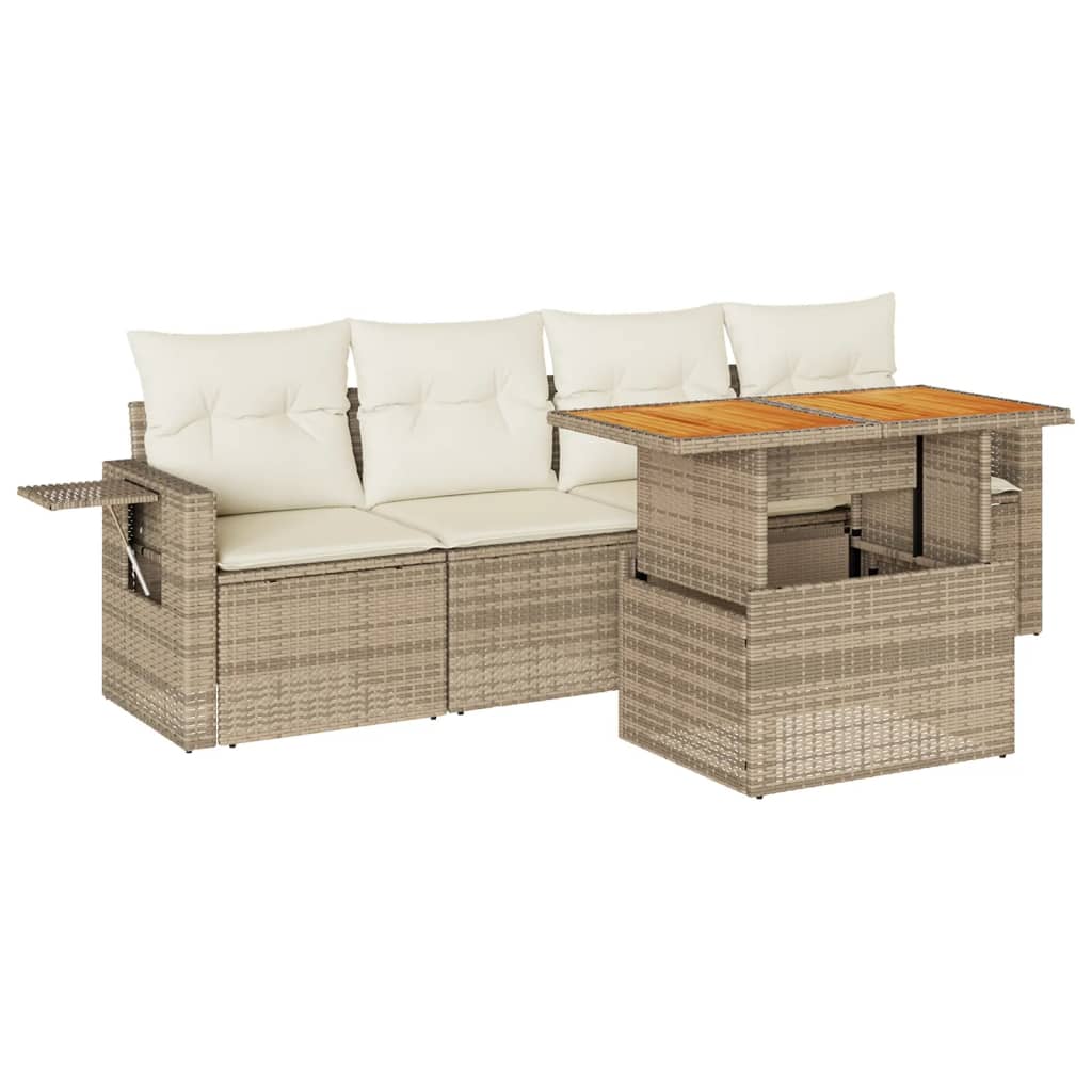 5-Tlg. Garten-Sofagarnitur Mit Kissen Beige Poly Rattan