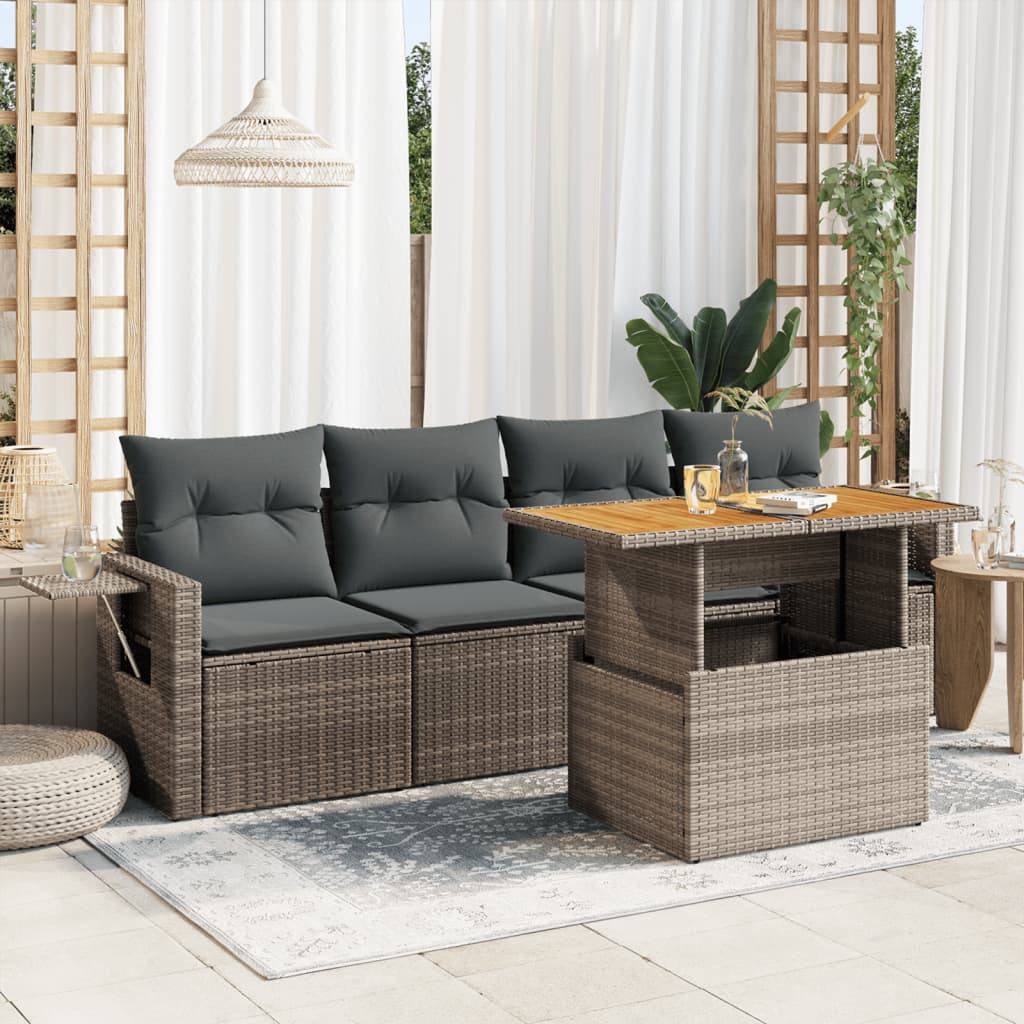 5-Tlg. Garten-Sofagarnitur Mit Kissen Beige Poly Rattan