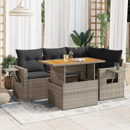 5-Tlg. Garten-Sofagarnitur Mit Kissen Beige Poly Rattan