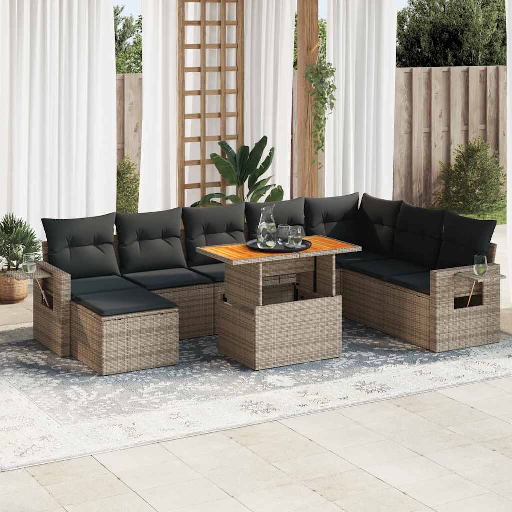 9-Tlg. Garten-Sofagarnitur Mit Kissen Beige Poly Rattan