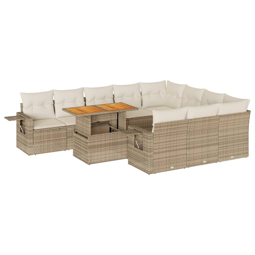 11-Tlg. Garten-Sofagarnitur Mit Kissen Beige Poly Rattan