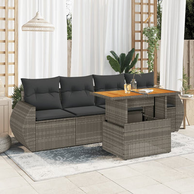 5-Tlg. Garten-Sofagarnitur Mit Kissen Beige Poly Rattan