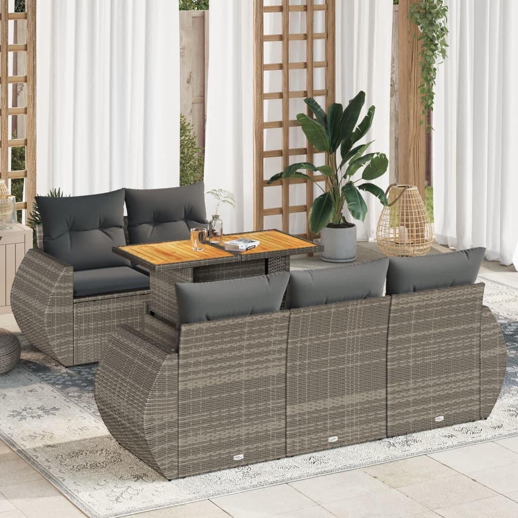 6-Tlg. Garten-Sofagarnitur Mit Kissen Beige Poly Rattan