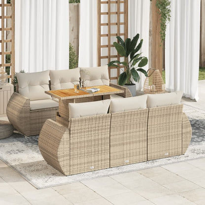 7-Tlg. Garten-Sofagarnitur Mit Kissen Beige Poly Rattan