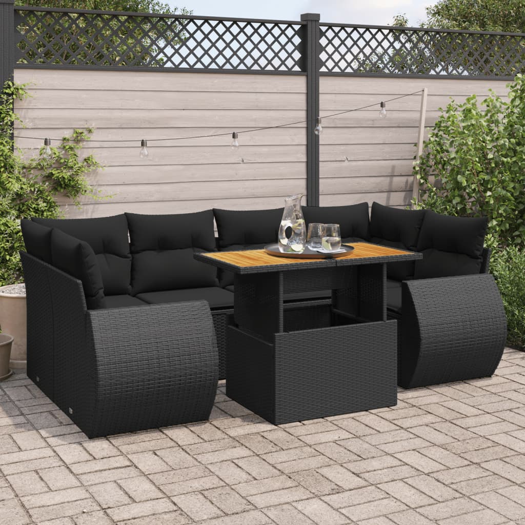 7-Tlg. Garten-Sofagarnitur Mit Kissen Beige Poly Rattan