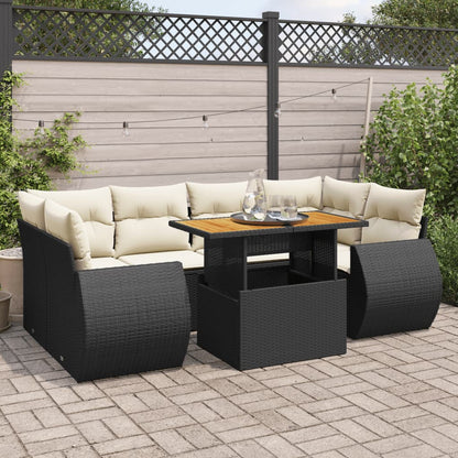 7-Tlg. Garten-Sofagarnitur Mit Kissen Beige Poly Rattan