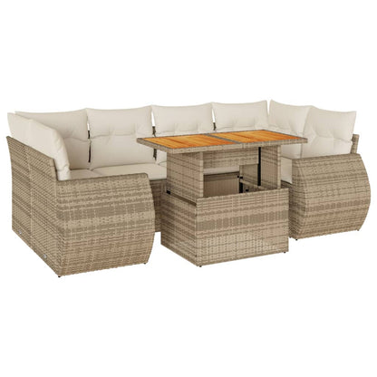 7-Tlg. Garten-Sofagarnitur Mit Kissen Beige Poly Rattan