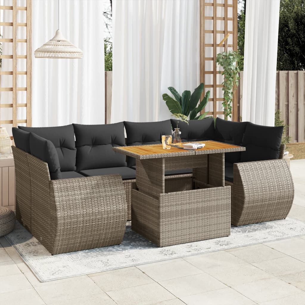 7-Tlg. Garten-Sofagarnitur Mit Kissen Beige Poly Rattan