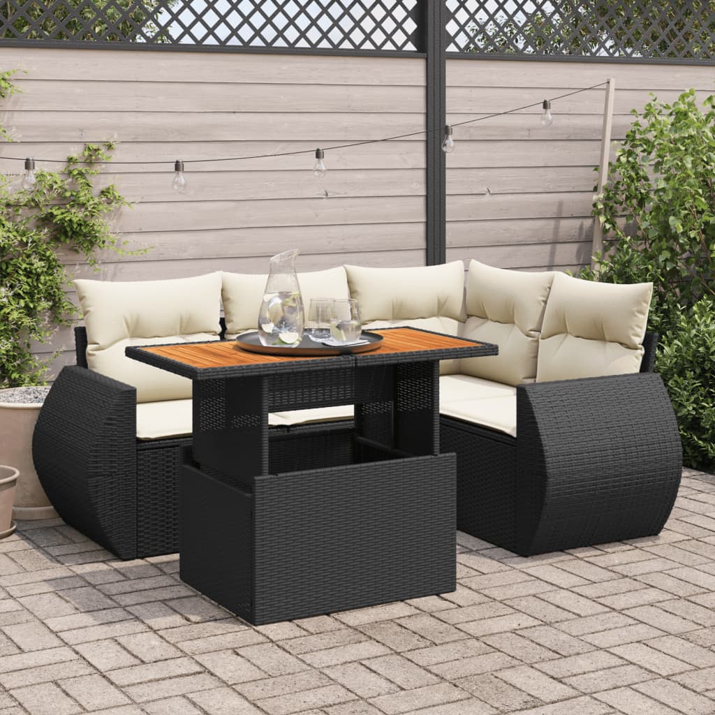 5-Tlg. Garten-Sofagarnitur Mit Kissen Beige Poly Rattan