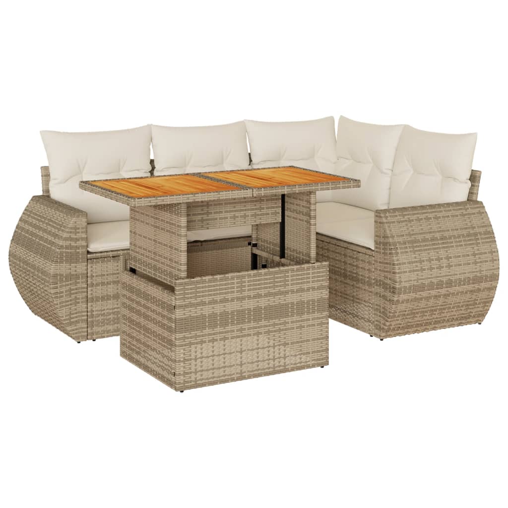 5-Tlg. Garten-Sofagarnitur Mit Kissen Beige Poly Rattan