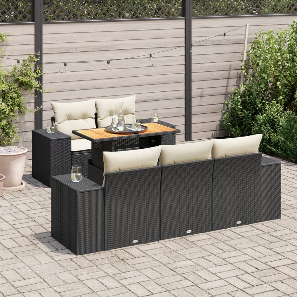 6-Tlg. Garten-Sofagarnitur Mit Kissen Beige Poly Rattan