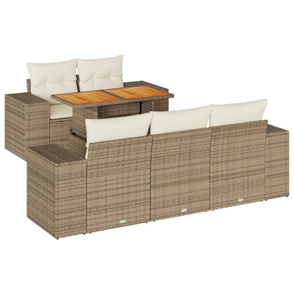 6-Tlg. Garten-Sofagarnitur Mit Kissen Beige Poly Rattan