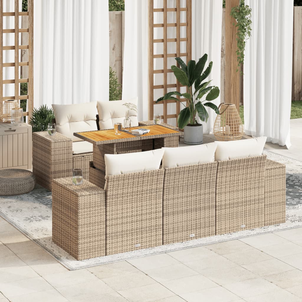 6-Tlg. Garten-Sofagarnitur Mit Kissen Beige Poly Rattan