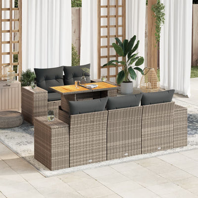 6-Tlg. Garten-Sofagarnitur Mit Kissen Beige Poly Rattan