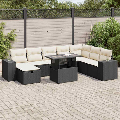 9-Tlg. Garten-Sofagarnitur Mit Kissen Beige Poly Rattan