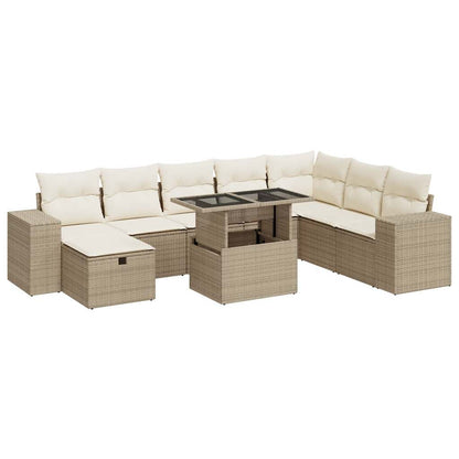 9-Tlg. Garten-Sofagarnitur Mit Kissen Beige Poly Rattan