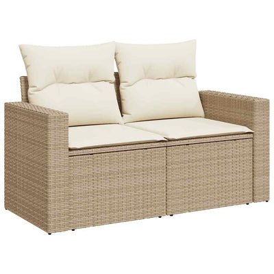 9-Tlg. Garten-Sofagarnitur Mit Kissen Beige Poly Rattan Akazie