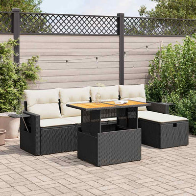 6-Tlg. Garten-Sofagarnitur Mit Kissen Beige Poly Rattan Akazie