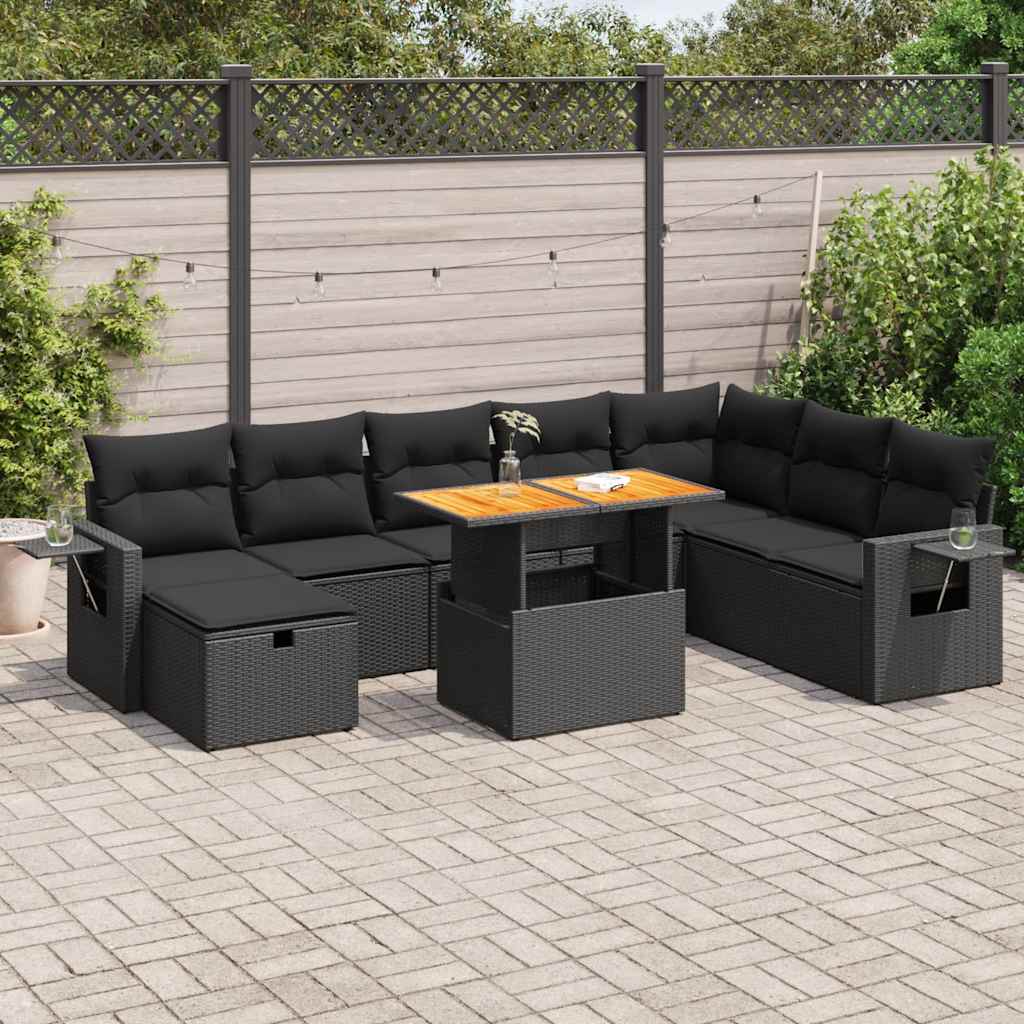 9-Tlg. Garten-Sofagarnitur Mit Kissen Beige Poly Rattan Akazie