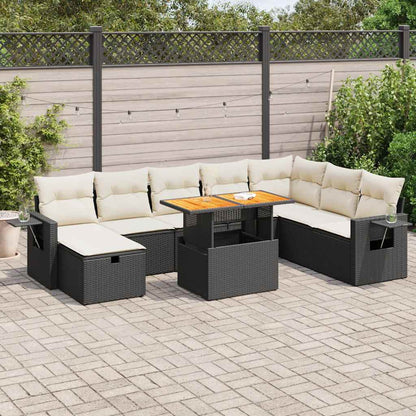 9-Tlg. Garten-Sofagarnitur Mit Kissen Beige Poly Rattan Akazie