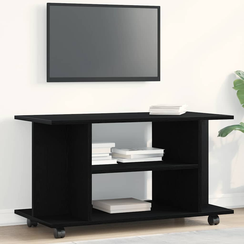 Tv-Schrank Mit Rollen Schwarz Eichen-Optik 80X40X45 Cm