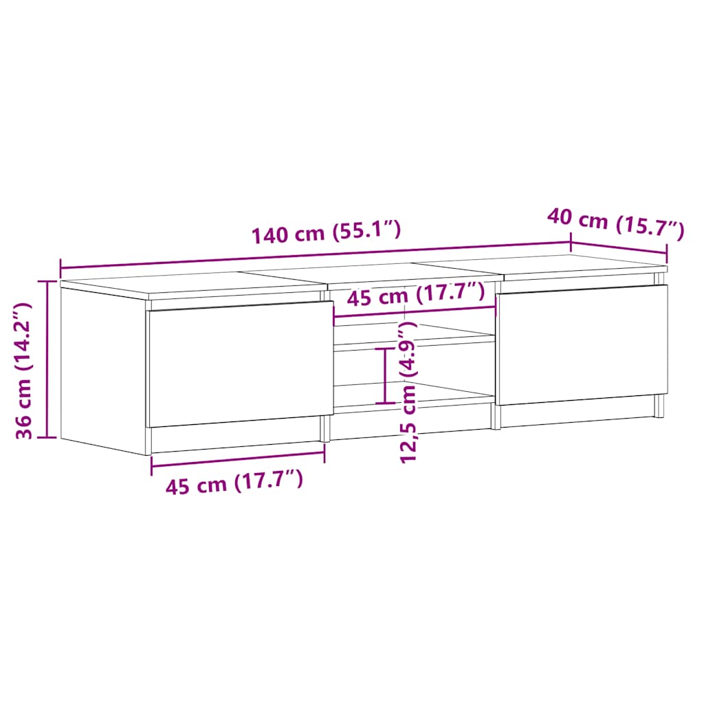 Tv-Schrank Schwarz Eichen-Optik 140X40X36 Cm Holzwerkstoff