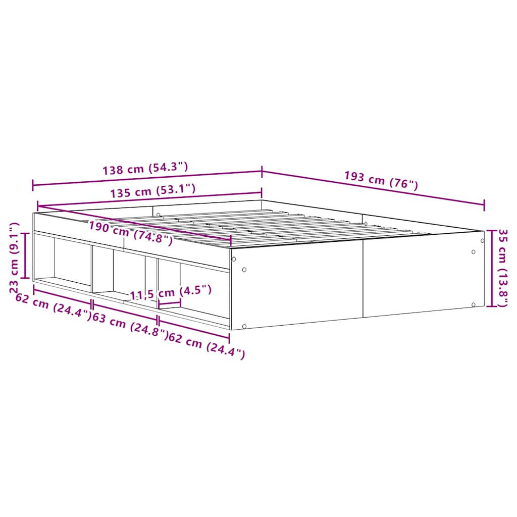 Bettgestell Ohne Matratze -Optik 135X190Cm Holzwerkstoff Altholz